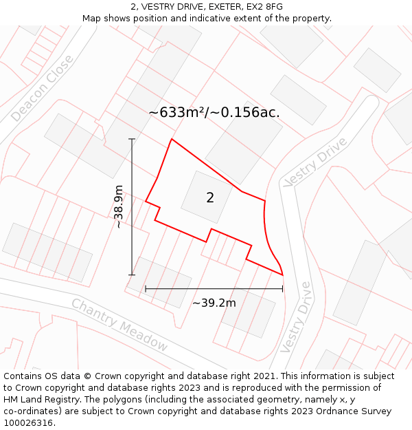 2, VESTRY DRIVE, EXETER, EX2 8FG: Plot and title map