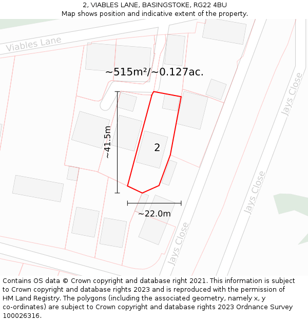 2, VIABLES LANE, BASINGSTOKE, RG22 4BU: Plot and title map