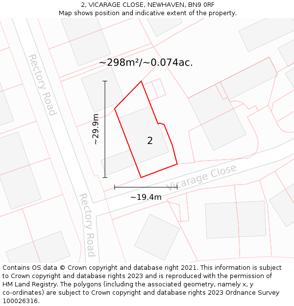 2, VICARAGE CLOSE, NEWHAVEN, BN9 0RF: Plot and title map