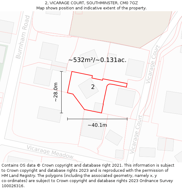 2, VICARAGE COURT, SOUTHMINSTER, CM0 7GZ: Plot and title map