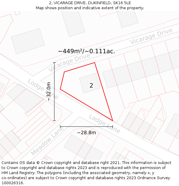2, VICARAGE DRIVE, DUKINFIELD, SK16 5LE: Plot and title map