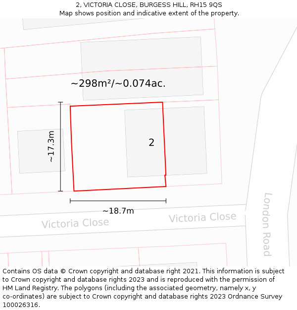 2, VICTORIA CLOSE, BURGESS HILL, RH15 9QS: Plot and title map