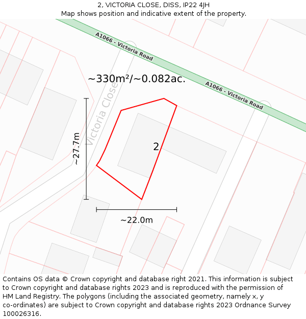 2, VICTORIA CLOSE, DISS, IP22 4JH: Plot and title map