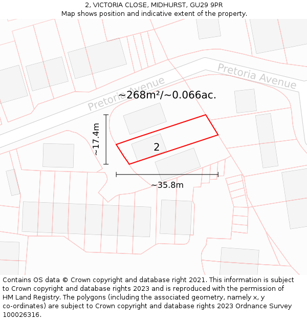 2, VICTORIA CLOSE, MIDHURST, GU29 9PR: Plot and title map