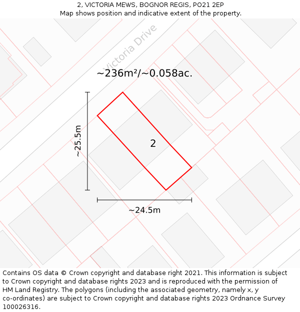 2, VICTORIA MEWS, BOGNOR REGIS, PO21 2EP: Plot and title map