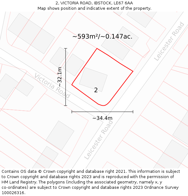 2, VICTORIA ROAD, IBSTOCK, LE67 6AA: Plot and title map