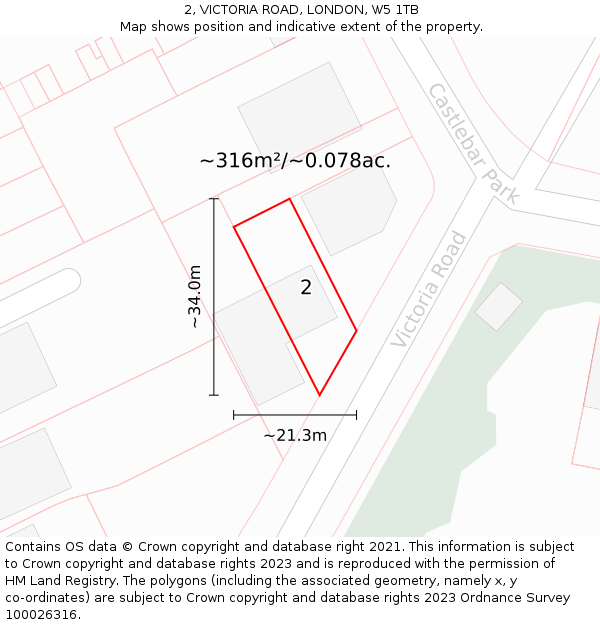 2, VICTORIA ROAD, LONDON, W5 1TB: Plot and title map