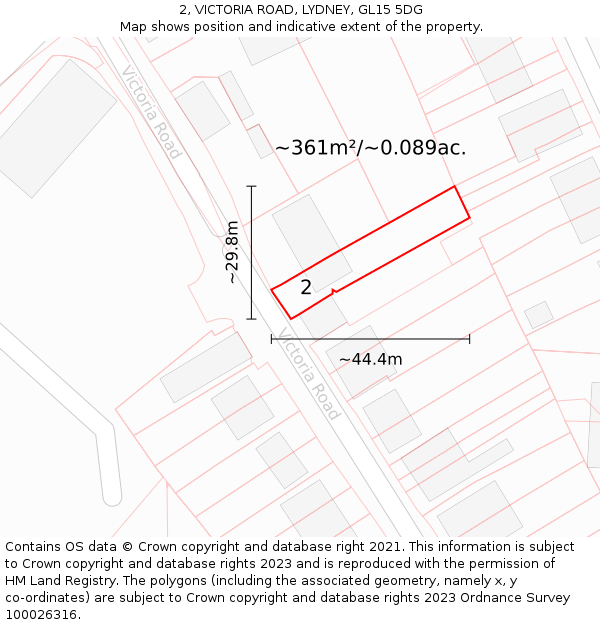 2, VICTORIA ROAD, LYDNEY, GL15 5DG: Plot and title map