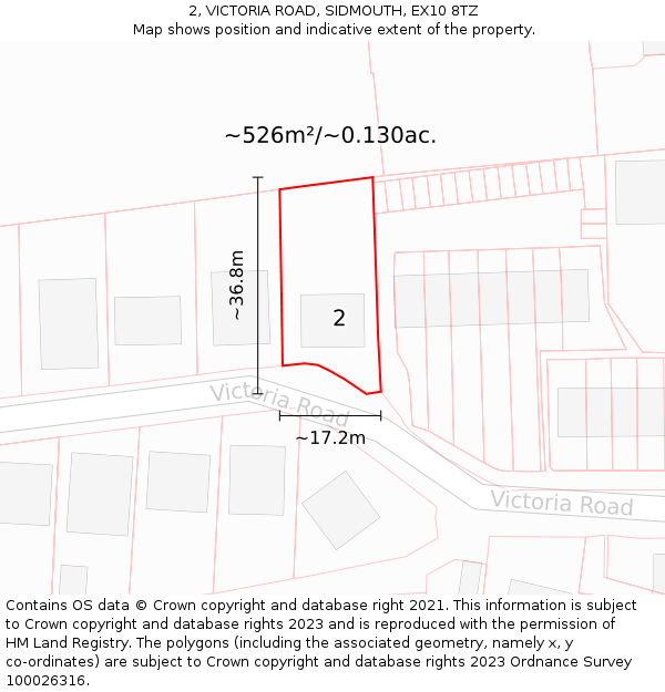 2, VICTORIA ROAD, SIDMOUTH, EX10 8TZ: Plot and title map