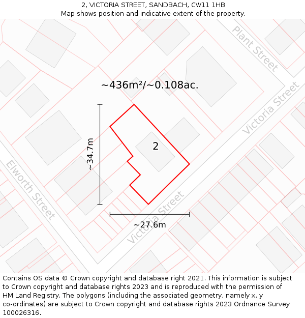 2, VICTORIA STREET, SANDBACH, CW11 1HB: Plot and title map