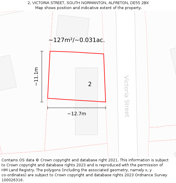 2, VICTORIA STREET, SOUTH NORMANTON, ALFRETON, DE55 2BX: Plot and title map