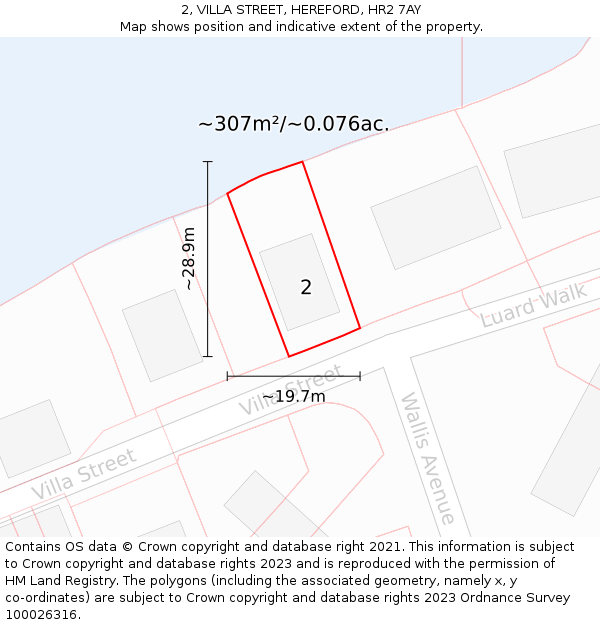 2, VILLA STREET, HEREFORD, HR2 7AY: Plot and title map