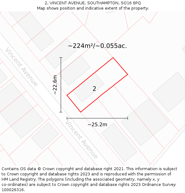 2, VINCENT AVENUE, SOUTHAMPTON, SO16 6PQ: Plot and title map