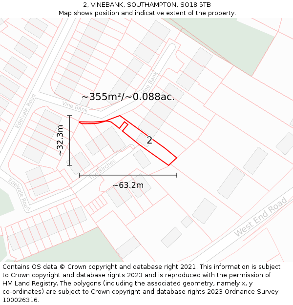 2, VINEBANK, SOUTHAMPTON, SO18 5TB: Plot and title map