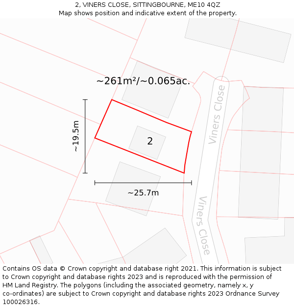 2, VINERS CLOSE, SITTINGBOURNE, ME10 4QZ: Plot and title map