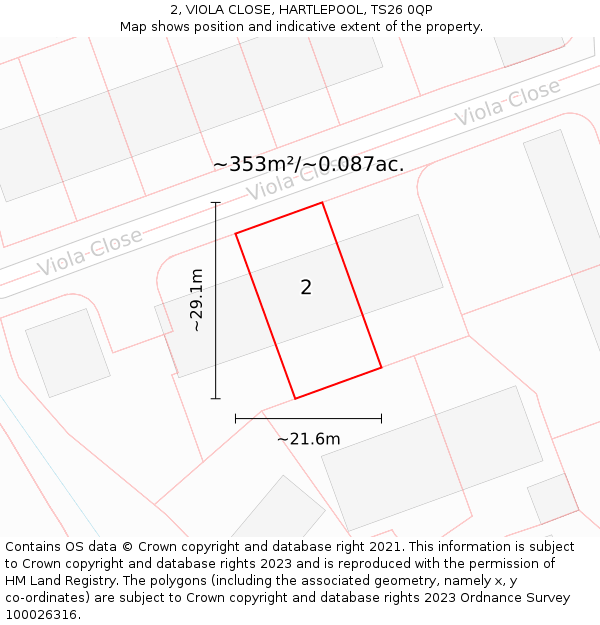 2, VIOLA CLOSE, HARTLEPOOL, TS26 0QP: Plot and title map