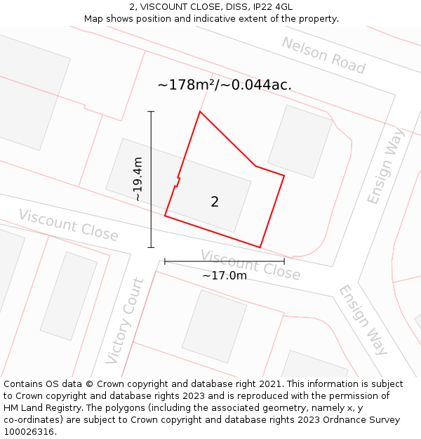 2, VISCOUNT CLOSE, DISS, IP22 4GL: Plot and title map