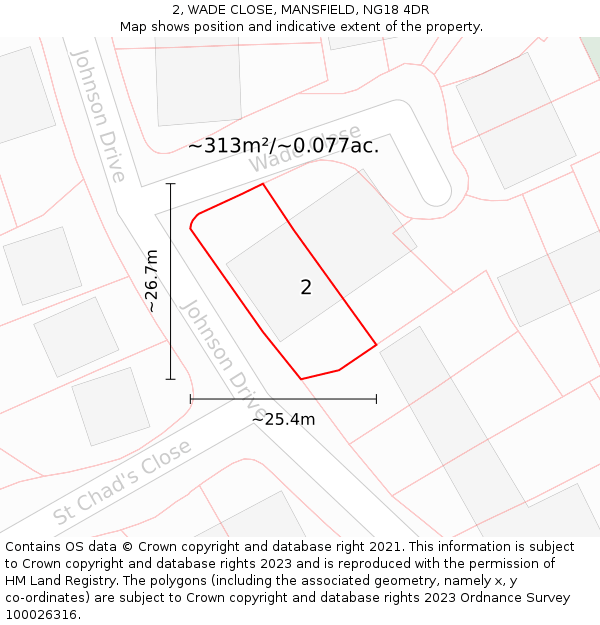 2, WADE CLOSE, MANSFIELD, NG18 4DR: Plot and title map