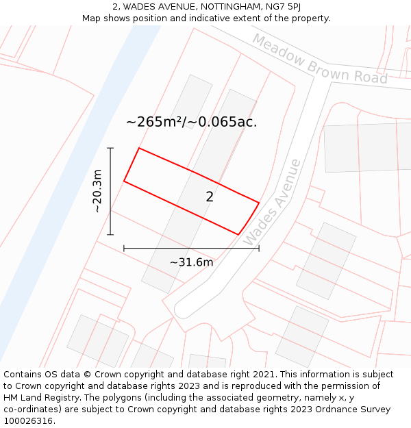 2, WADES AVENUE, NOTTINGHAM, NG7 5PJ: Plot and title map