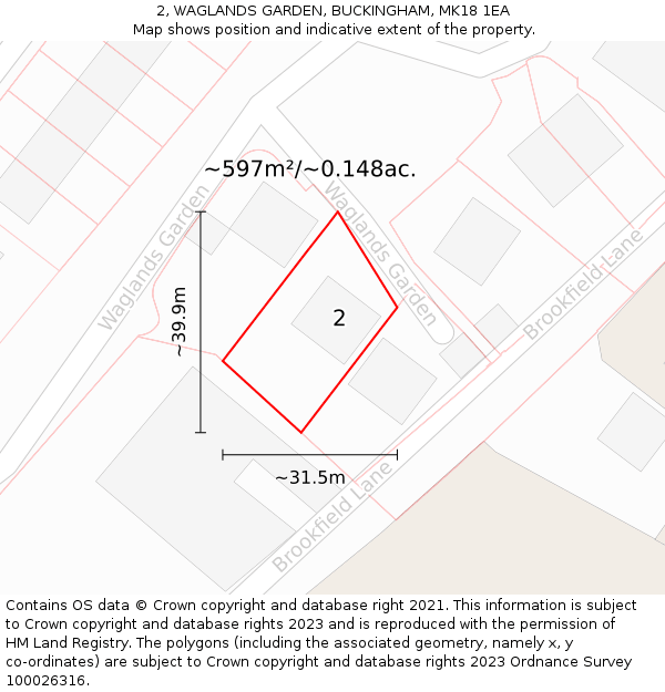 2, WAGLANDS GARDEN, BUCKINGHAM, MK18 1EA: Plot and title map