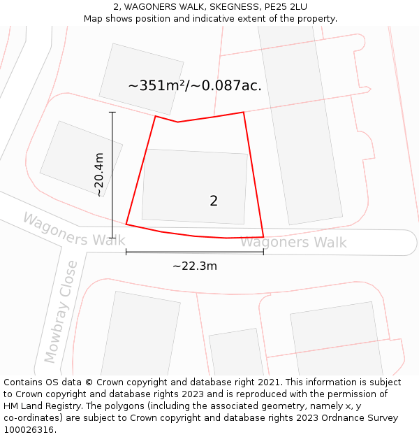 2, WAGONERS WALK, SKEGNESS, PE25 2LU: Plot and title map