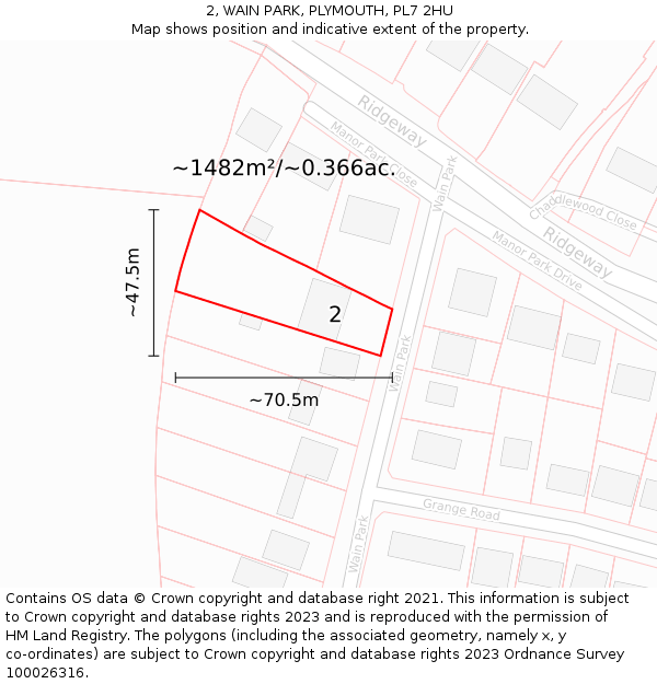 2, WAIN PARK, PLYMOUTH, PL7 2HU: Plot and title map