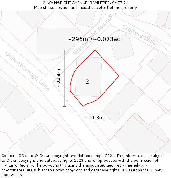 2, WAINWRIGHT AVENUE, BRAINTREE, CM77 7LJ: Plot and title map