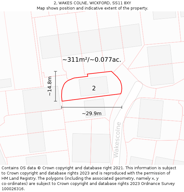 2, WAKES COLNE, WICKFORD, SS11 8XY: Plot and title map