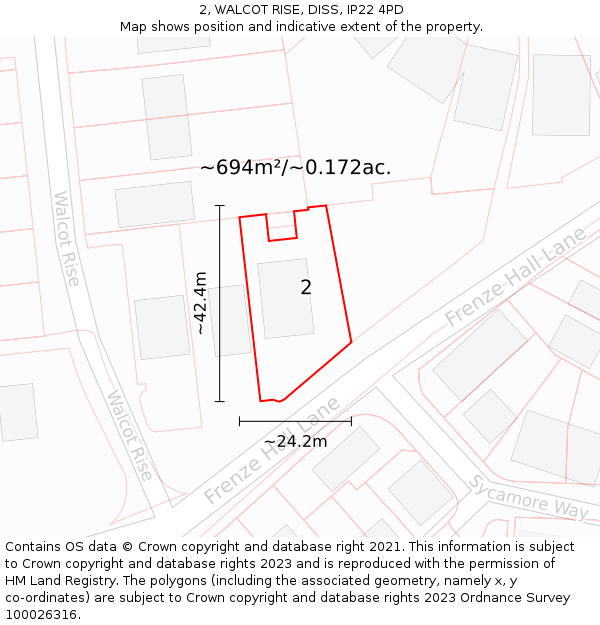 2, WALCOT RISE, DISS, IP22 4PD: Plot and title map