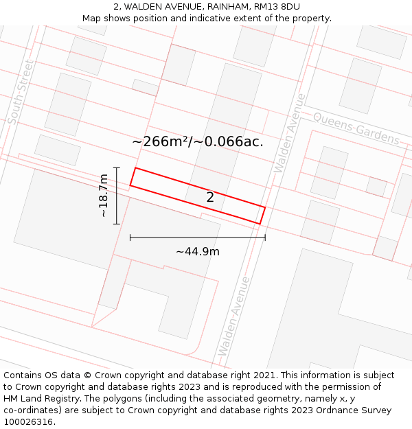 2, WALDEN AVENUE, RAINHAM, RM13 8DU: Plot and title map