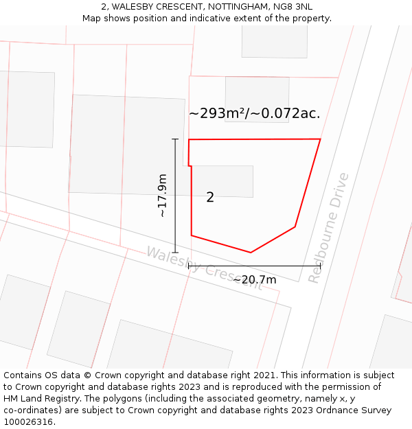 2, WALESBY CRESCENT, NOTTINGHAM, NG8 3NL: Plot and title map