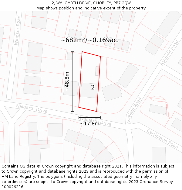 2, WALGARTH DRIVE, CHORLEY, PR7 2QW: Plot and title map