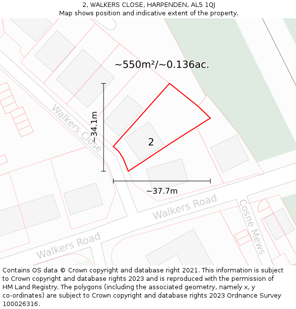 2, WALKERS CLOSE, HARPENDEN, AL5 1QJ: Plot and title map