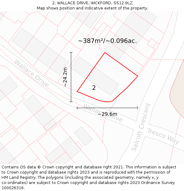 2, WALLACE DRIVE, WICKFORD, SS12 9LZ: Plot and title map