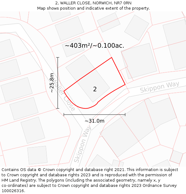 2, WALLER CLOSE, NORWICH, NR7 0RN: Plot and title map