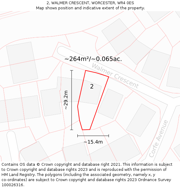 2, WALMER CRESCENT, WORCESTER, WR4 0ES: Plot and title map