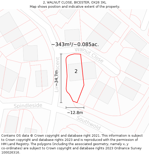 2, WALNUT CLOSE, BICESTER, OX26 3XL: Plot and title map