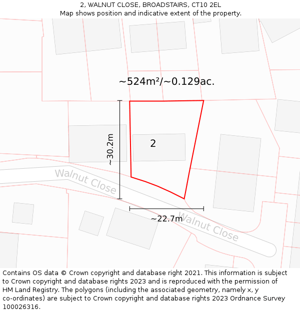 2, WALNUT CLOSE, BROADSTAIRS, CT10 2EL: Plot and title map