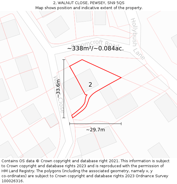 2, WALNUT CLOSE, PEWSEY, SN9 5QS: Plot and title map