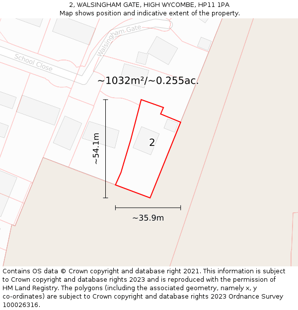 2, WALSINGHAM GATE, HIGH WYCOMBE, HP11 1PA: Plot and title map