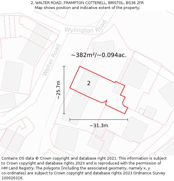 2, WALTER ROAD, FRAMPTON COTTERELL, BRISTOL, BS36 2FR: Plot and title map