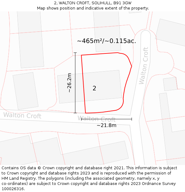 2, WALTON CROFT, SOLIHULL, B91 3GW: Plot and title map