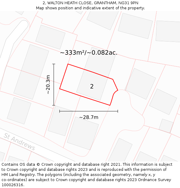 2, WALTON HEATH CLOSE, GRANTHAM, NG31 9PN: Plot and title map