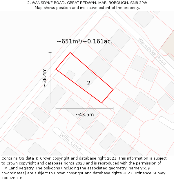 2, WANSDYKE ROAD, GREAT BEDWYN, MARLBOROUGH, SN8 3PW: Plot and title map