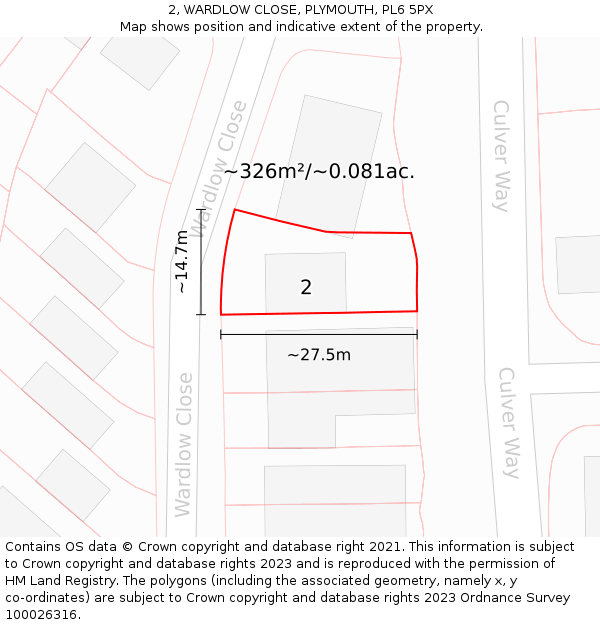 2, WARDLOW CLOSE, PLYMOUTH, PL6 5PX: Plot and title map