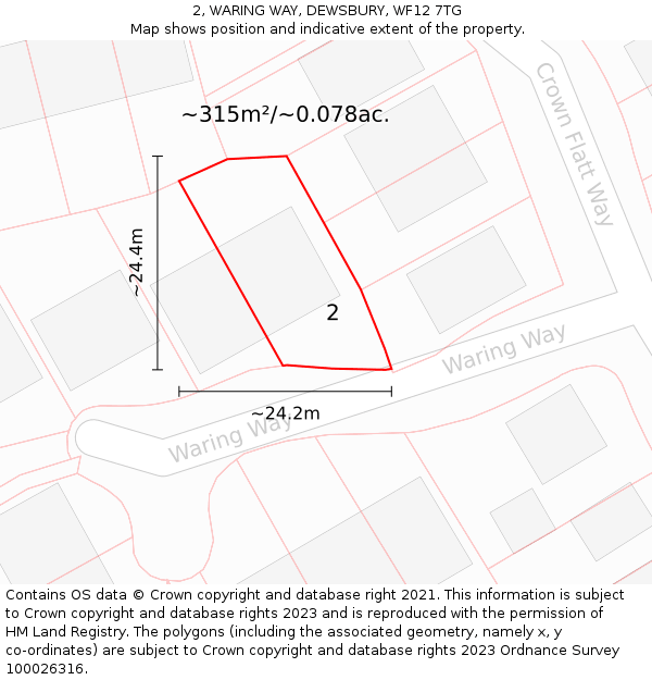 2, WARING WAY, DEWSBURY, WF12 7TG: Plot and title map