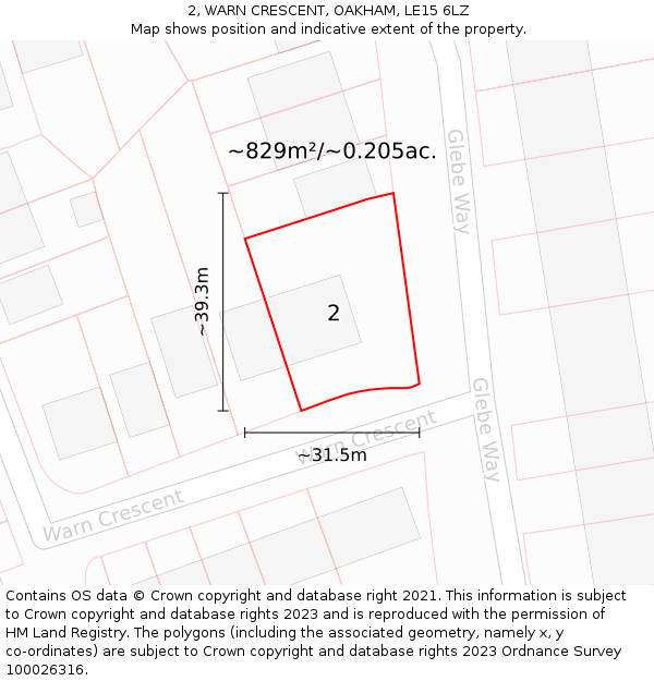 2, WARN CRESCENT, OAKHAM, LE15 6LZ: Plot and title map