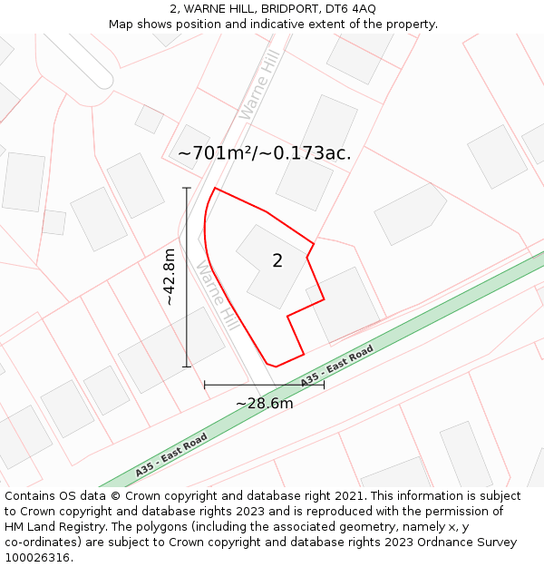 2, WARNE HILL, BRIDPORT, DT6 4AQ: Plot and title map