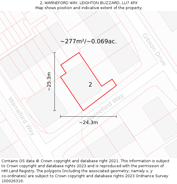 2, WARNEFORD WAY, LEIGHTON BUZZARD, LU7 4PX: Plot and title map