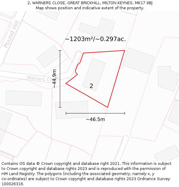 2, WARNERS CLOSE, GREAT BRICKHILL, MILTON KEYNES, MK17 9BJ: Plot and title map